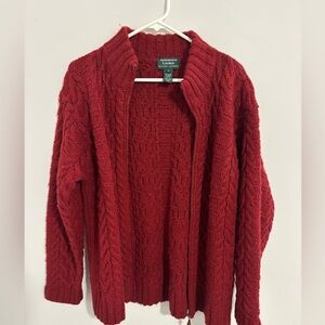 Men’s Ralph Lauren Cable-Knit Open Cardigan - Red. Oversized small. 100% Wool.